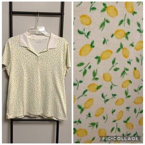 Lands’ End Super Soft Lemon Print Short Sleeve Polo Size Large